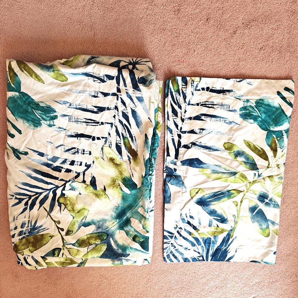 Tropical Leaf Print Duvet Cover Set in Teal & Green